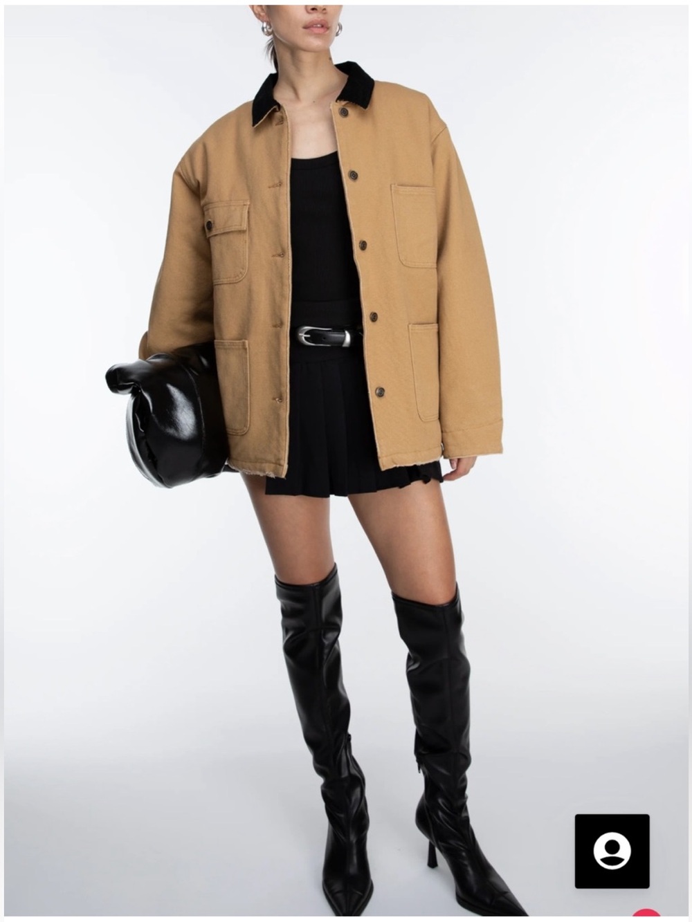 OAK + FORT Tan Utility Jacket with Black Collar